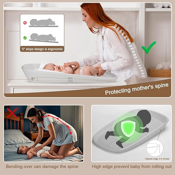 Babylush Wipeable Changing Pad for Dresser,Easy to Clean and Non-slip Waterproof Changing Pad with Adjustable Safety Strap,Comfortable EVA Foam,27x17 Inch（Grey）