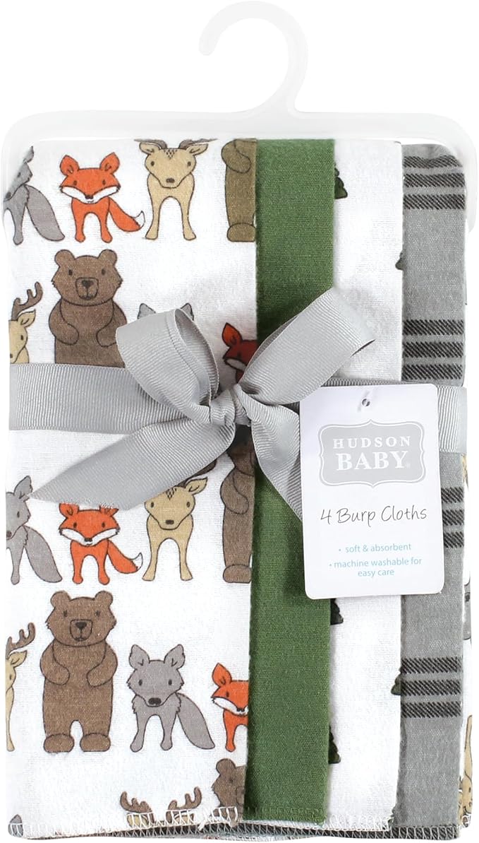 Hudson Baby Cotton Poly Flannel Burp Cloths Multipack, Wild Forest 8-Pack, One Size