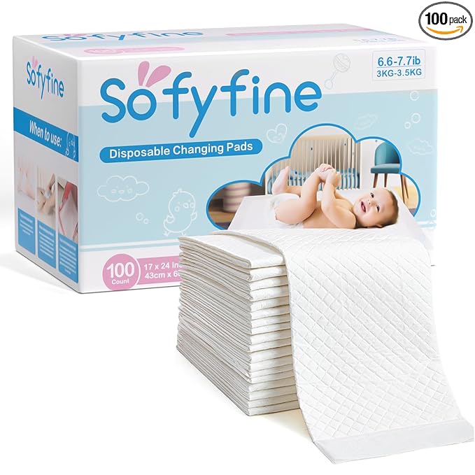 SOFYFINE 100 Count Disposable Changing Pads for Baby 17" x 24"Portable Changing Diaper Liners for Mess Free Travel, Leakproof Incontinence Bed Pads,Waterproof Table Protector Mat, Toddler Pee Pads