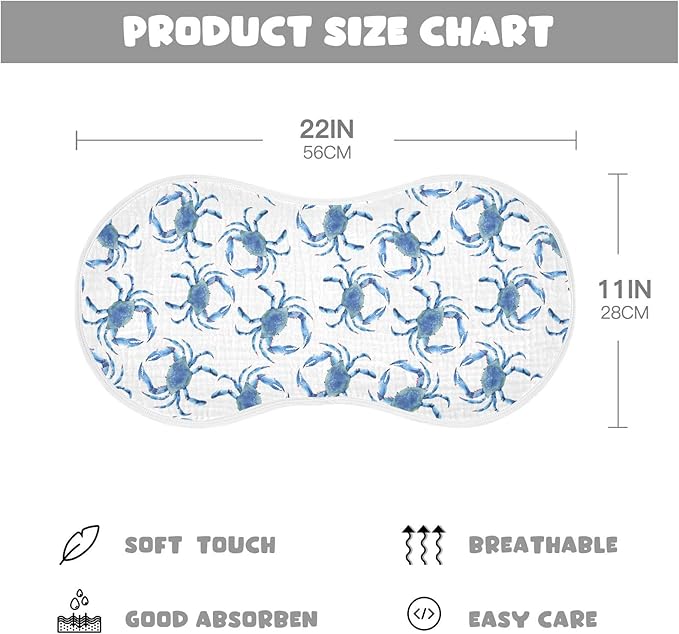vvfelixl Burp Cloths Blue Crabs for Baby Boy Girls Baby Washcloths Burp Rags 1 Pack