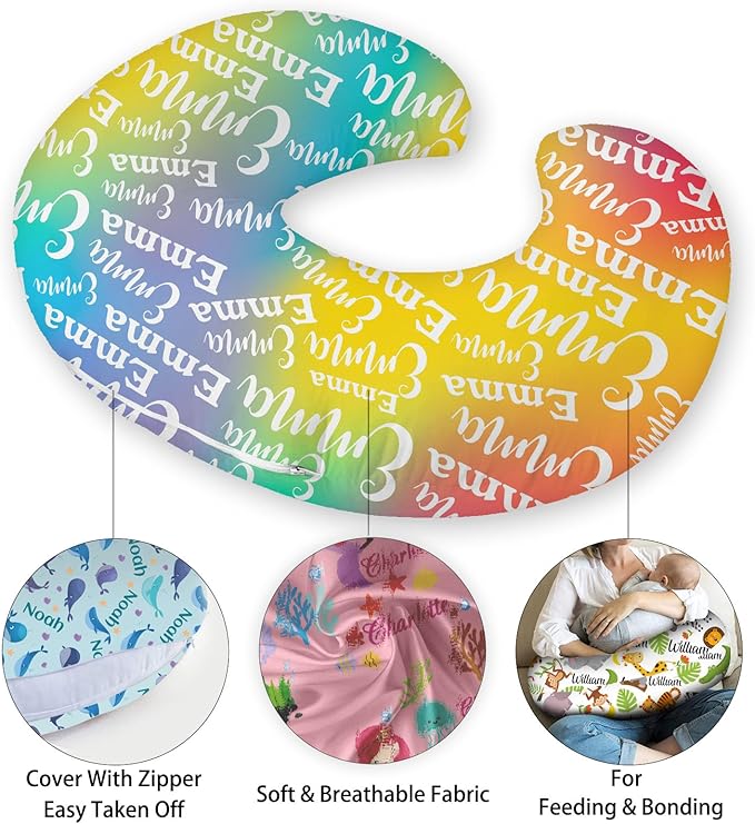 Custom Baby Nursing Pillow Cover Personalized with Name Customized for Boys Girls