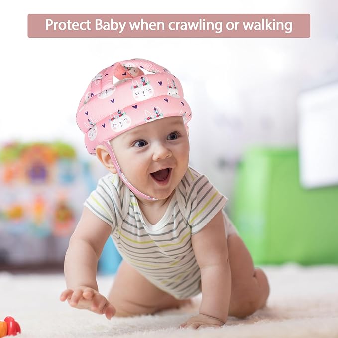 Baby Adjustable Helmet, Lightweight and Soft.Great for Baby Learning to Walk and Crawl.Pink Rabbit