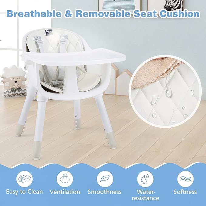 BABY JOY High Chair, 5 in 1 Convertible Highchair for Babies & Toddlers | Booster Seat | Table and Chair Set | Infant Feeding Chair with Removable Tray, Safety Harness, Removable Cushion (White)