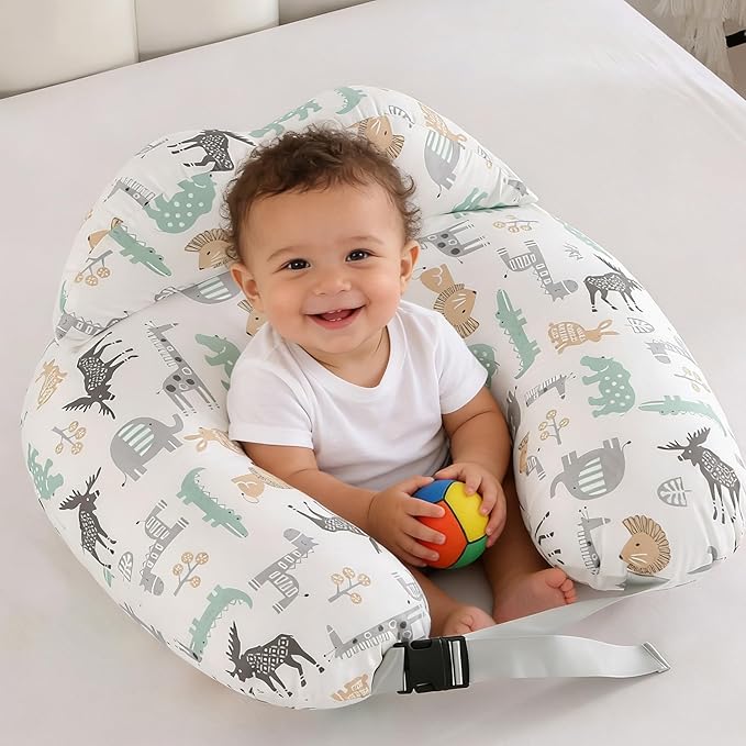 Nursing Pillow for Breastfeeding,Ergonomic Baby Feeding Pillows with Removable Washable Cotton Slipcover, Adjustable Waist Strap,Plus Size,More Support for Mom and Baby(Nordic Animal World)