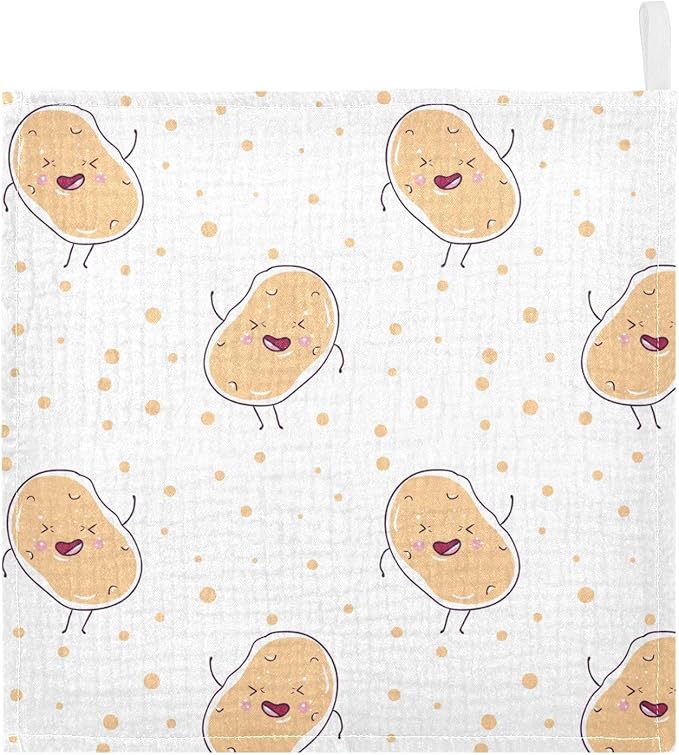 vvfelixl Baby Muslin Washcloths Kawaii Potatoes Baby Burp Cloths Cotton Baby Face Towel for Newborn Infants Boys Girls Soft and Absorbent 11.8 X 11.8 in, 3 Pack