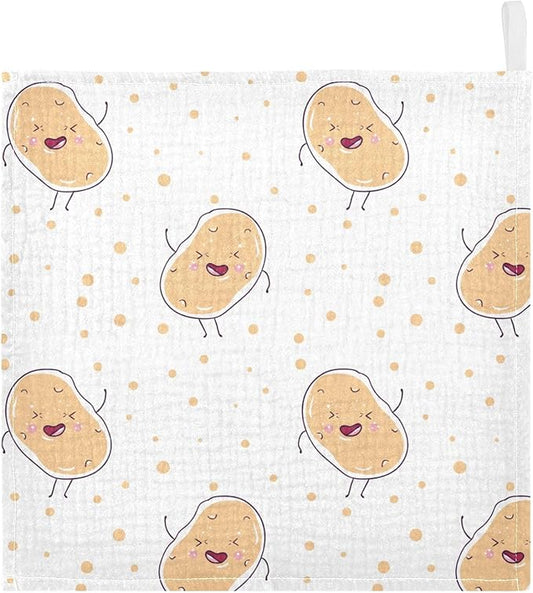 vvfelixl Baby Muslin Washcloths Kawaii Potatoes Baby Burp Cloths Cotton Baby Face Towel for Newborn Infants Boys Girls Soft and Absorbent 11.8 X 11.8 in, 3 Pack
