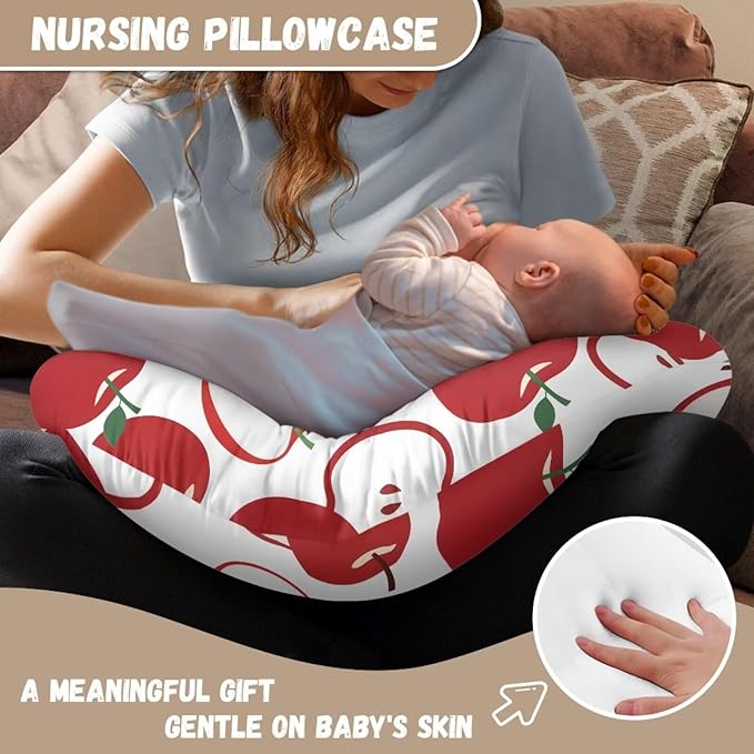 Cartoon Apple Graphic Nursing Pillow Cover, Soft Breathable Apple Hand Drawn Feeding Pillow Slipcover for Baby Boy Girl Nursing Pillow Cover, Machine Washable