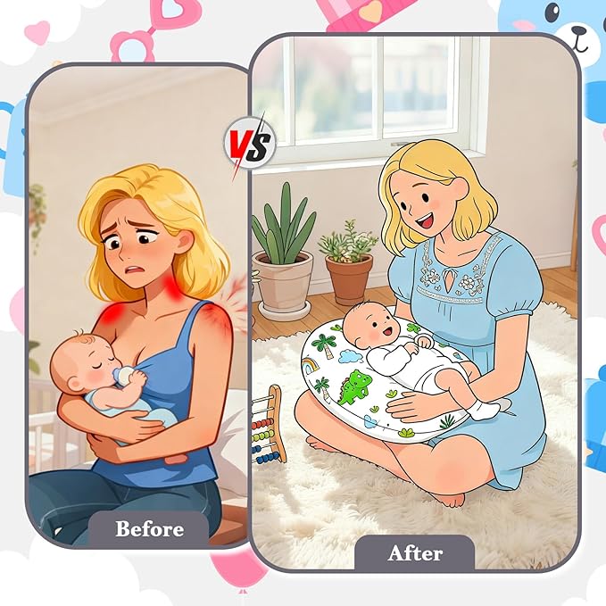 Nursing Pillow, Breastfeeding & Bottle Feeding Pillow – Standard Size, Breathable with Washable Cover, Hypoallergenic, Tummy Time & Sitting Support (0-12 Months)
