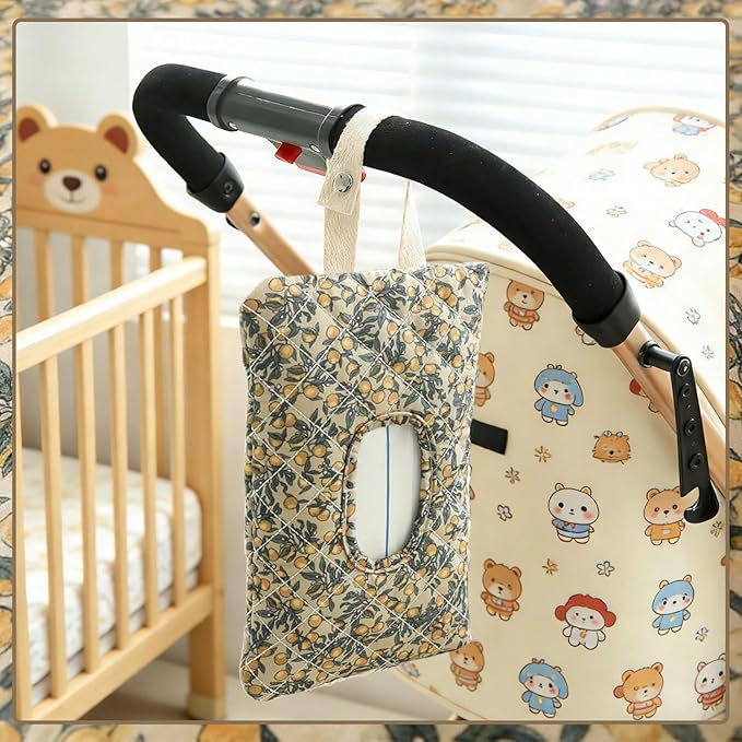 Baby Wipe Holder, Floral Quilted Dispenser Pouch Portable Mommy Bag for Travel Stroller Daily Casual (Green)