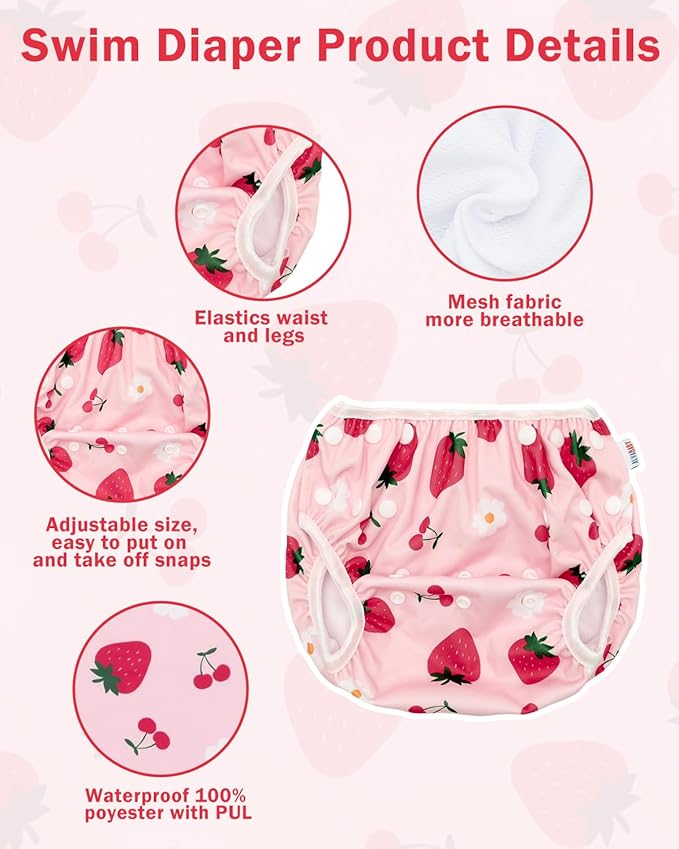 ALVABABY Baby Girl Swimsuit, 2-Piece Infant Toddler Bathing Short Sleeve Swimwear, Large Baby Reusable Swim Diaper with Matching Top