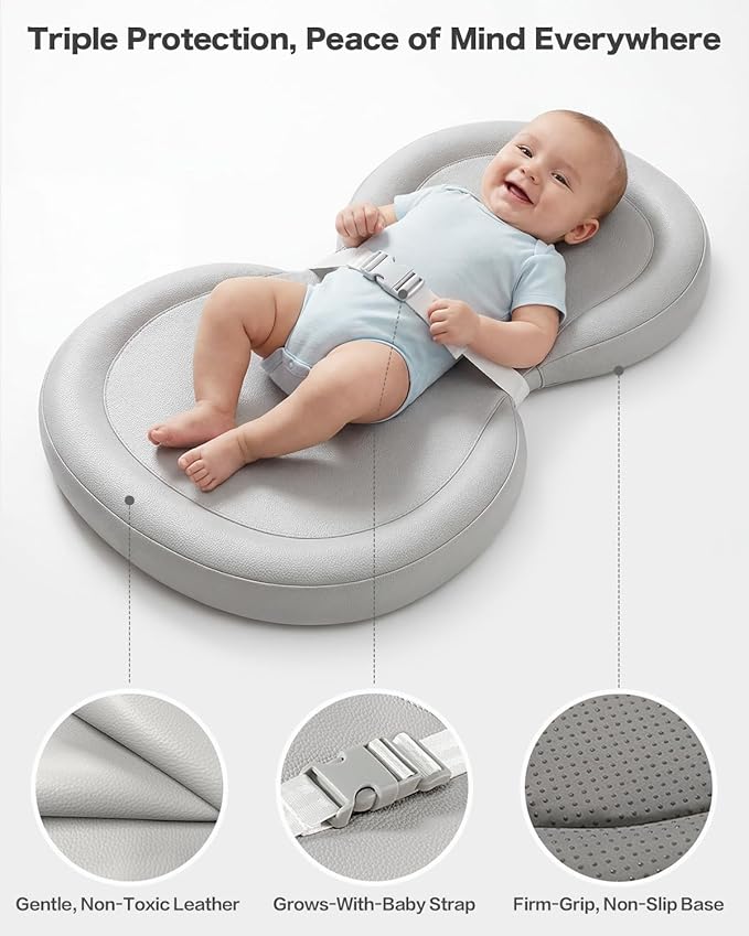 Mamatepe Baby Changing Pad, Waterproof Wipe-Clean PU Foldable On-the-Go Travel Mat, Non-Slip with Adjustable Safety Belt for Dresser & Changing Table, 30"x18", Gray
