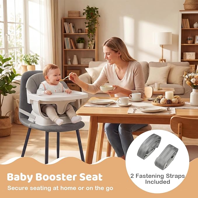 BABY JOY High Chair, 9-in-1 Convertible Highchairs for Babies and Toddlers, Booster Seat | Table & Chair Set | Stool, Adjustable Legs, Removable Tray, Safety Harness & PU Cushion (Gray)