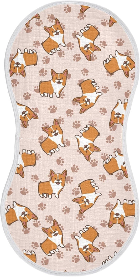 vvfelixl Burp Cloths Cartoon Corgis for Baby Boy Girls Baby Washcloths Burp Rags 1 Pack Flesh-Colored