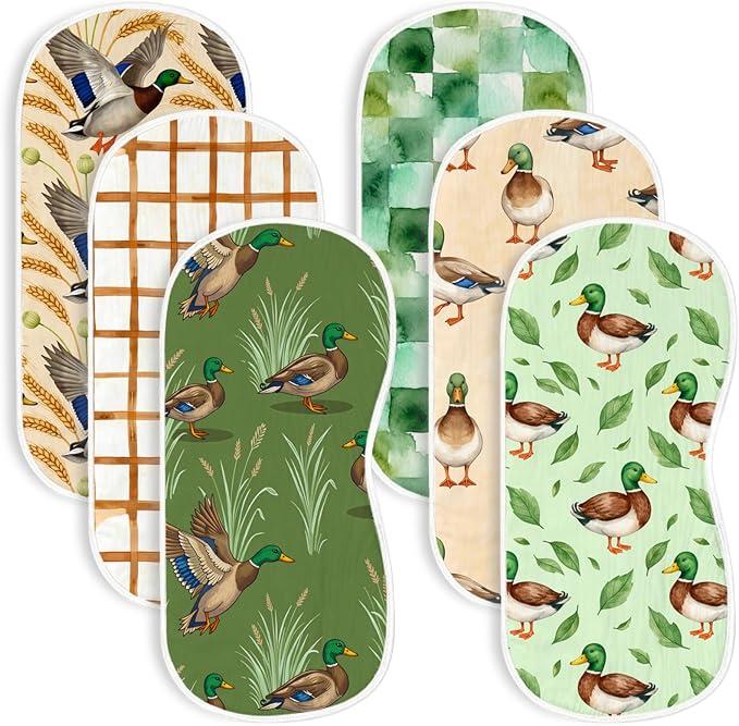 6pcs Mallard Duck Burp Cloths for Baby Boys Girls 100% Cotton Duck Themed Design Burp Rags, Soft Breathable Muslin Burping Cloths Absorbent Spit-Up Cloths for Infant Newborns