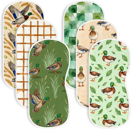 6pcs Mallard Duck Burp Cloths for Baby Boys Girls 100% Cotton Duck Themed Design Burp Rags, Soft Breathable Muslin Burping Cloths Absorbent Spit-Up Cloths for Infant Newborns
