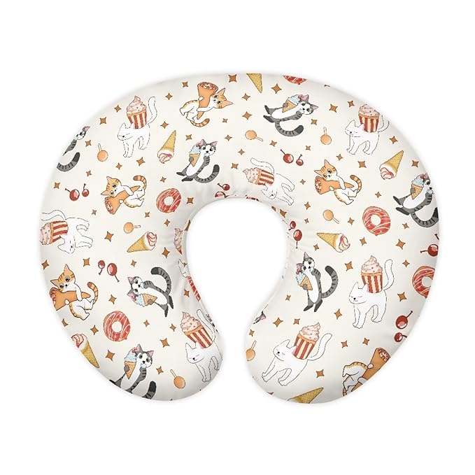 Cat and Ice Cream Breastfeeding Pillow Slipcover for Baby Ultra Soft Comfortable Newborn Nursing Pillow Case Stain Resistant and Scratch Resistant