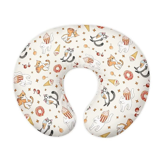Cat and Ice Cream Breastfeeding Pillow Slipcover for Baby Ultra Soft Comfortable Newborn Nursing Pillow Case Stain Resistant and Scratch Resistant
