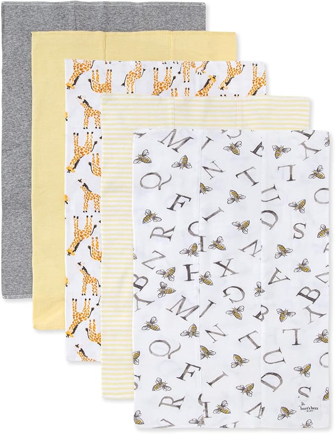 Burt's Bees Baby Unisex Baby Gift Set - Crib Sheet, Changing Pad Cover & Burp Cloths, 100% Organic Cotton Essentials Bundle