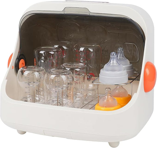 Baby Bottle Drying Rack Storage with 3 Brush, Nursing Bottle Storage Box Organizer with Cover, Portable Kitchen Cabinet Organizer, Durable countertop Dryer (White)