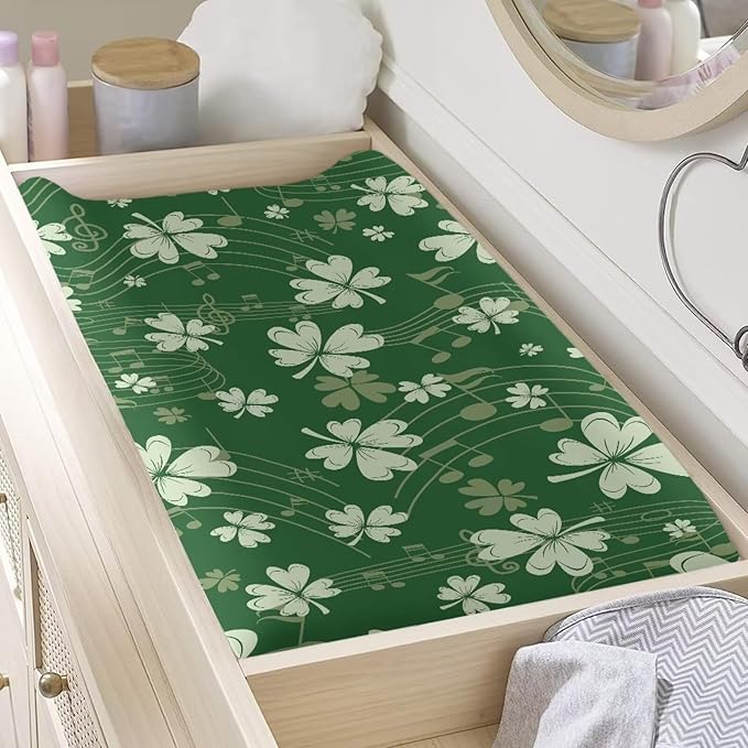 Lucky Leaf Changing Table Cover for Baby Waterproof St. Patrick's Day Nursery Pad Change Cover Breathable Universal Tray Table Mat for Boys Girls