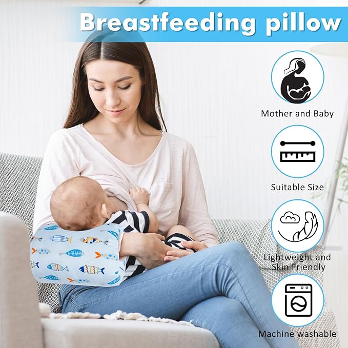 Baby Feeding Arm Pillow，Nursing Arm Pillows for Breastfeeding，Soft Cotton for Newborn, More Support for Mom and Baby,Portable and Washable,Ergonomic Nursing Essentials（Colorful Little Fish）