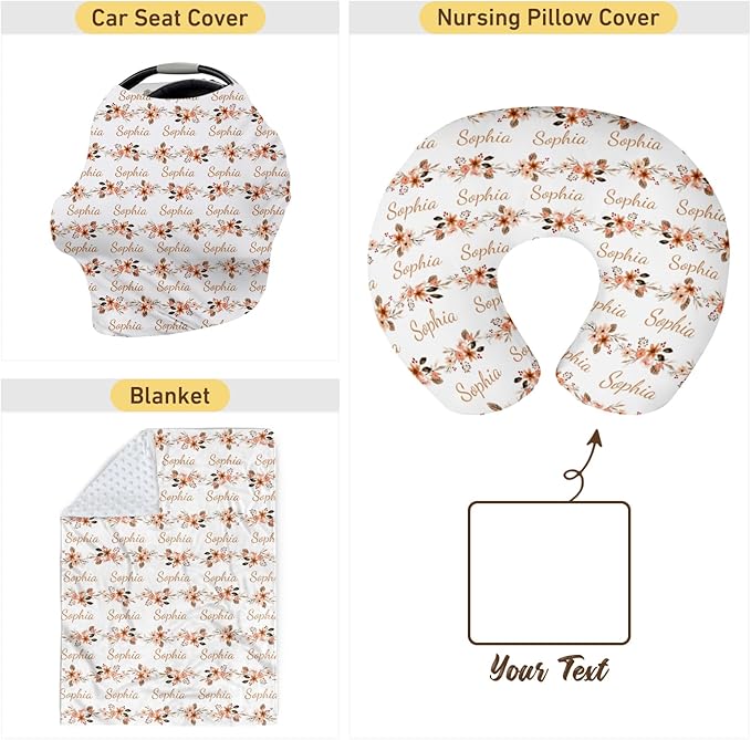Customizable Flowers Baby Nursing Pillow Cover - Add Your Baby's Name, Ultra-Soft Stretch Fabric, Fits Standard Nursing Pillows, Ideal for Baby Showers Style 05