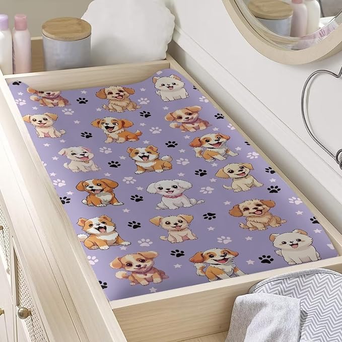 ZDCUSTOM Unisex Baby Sheets for Girls, Baby Changing Table Sheets, Baby Diaper Changing Table Covers Fitted Cradle Sheets for 32"x16" Contoured Pad Dog
