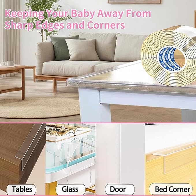 ZOMPAGO Clear Furniture Edge Protector Tape,2 Rolls, 1.18in x 13.4FT, 2mm Thick Soft Corner Bumper Strip, Self Adhesive Baby Proofing Safety Guard for Table Wall Cabinet Glass No Residue