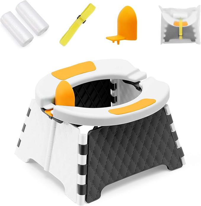Toddler Portable Potty Training Seat for Kids Baby Foldable Toilet Child Travel Potty in Car Camping Potty Chair Seat for Indoor Outdoor, with 60 Disposable Bags
