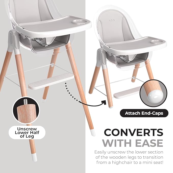 High Chair by Children Of Design Non-Reclinable 6 in 1 Baby Highchair for Babies and Toddlers, Modern Wooden, Easy to Clean, Removable Tray and Cushion