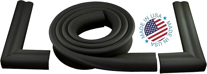 KidKusion Extra Long Hearth Cushion | Made in USA | Black | 14.33 Ft of Padding | Child Safety, Edge and Corner Guard, Baby Proof Fireplace Bumper