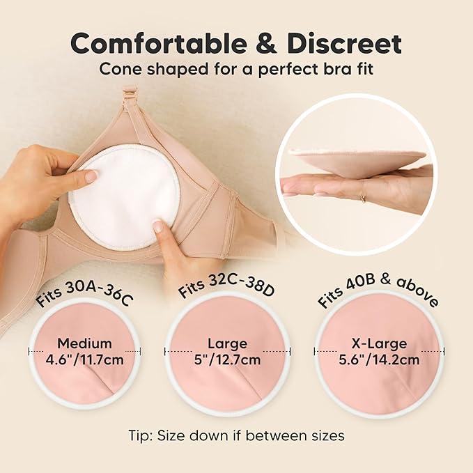 Organic Nursing Pads - 14 Washable Breast Pads for Breastfeeding, Wash Bag, Viscose Derived from Bamboo Reusable Nipple Covers for Breastfeeding Essentials, Soft & Absorbent (Lovelle, L 5")