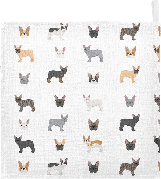 vvfelixl Baby Cotton Washcloths Different French Bulldog Infants Bath Towel for Unisex Puppy Face Towels for Newborn, Natural Baby Wipes Delicate Skin, 11.8 X 11.8 inch, one sizex5