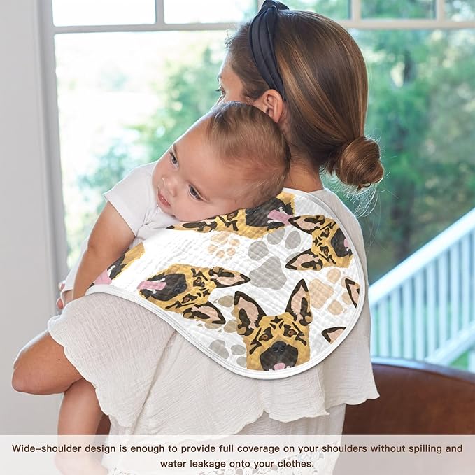 Muslin Burp Cloths for Baby Boys and Girls - 4-Pack Ultra Absorbent German Shepherd Dog Muslin Washcloths, Newborn Towel, Milk Spit Up Rags, Burp Cloth Bib for Unisex, 22 x 11 Inch