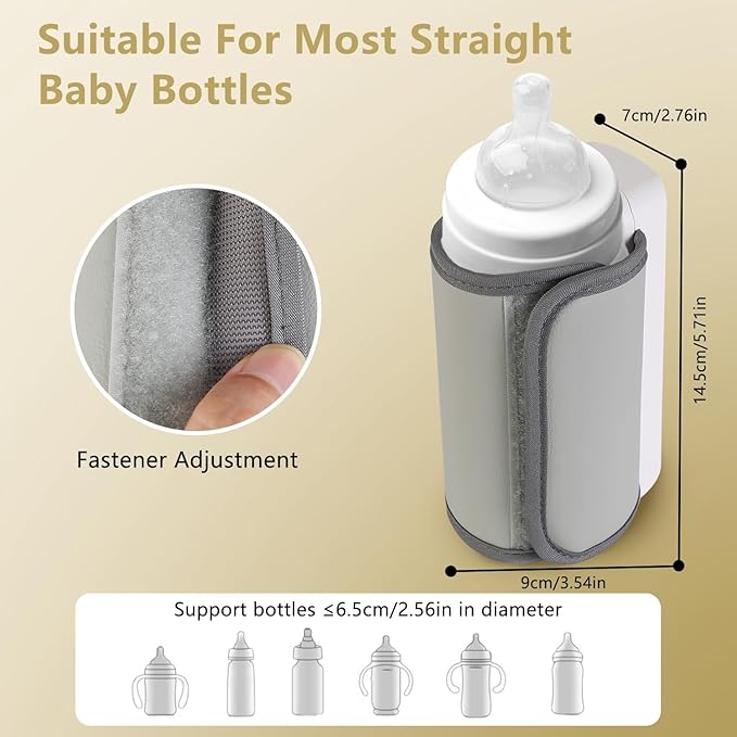 KOCASO Portable Bottle Warmer for Baby - 6 Heating Levels Rechargeable, Keeps Warm 5 Hours, Compatible with All Bottles, Ideal for Breastmilk and Formula on The Go for Home/Family Travel