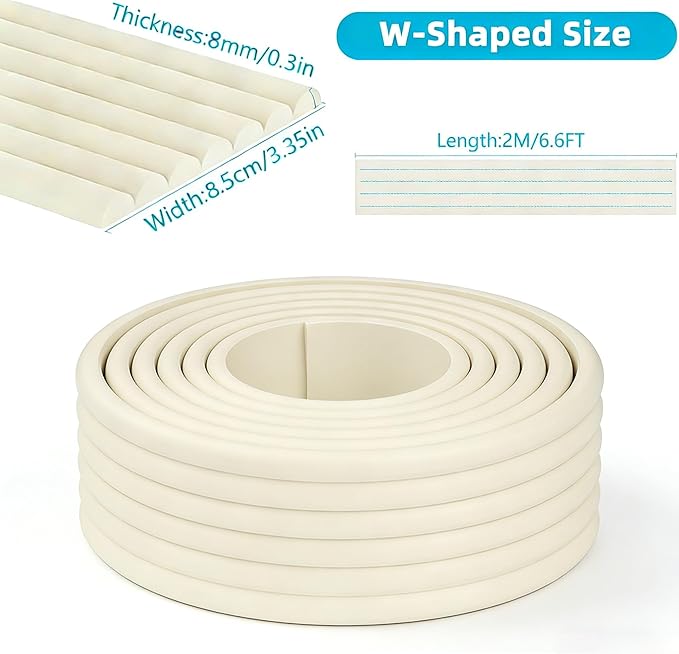 ZOMPAGO Baby Proofing Corner & Edge Protectors, White Foam 0.35" Thick x 3.15" Wide x 6.56 FT, Self-Adhesive Bumper Strip, Baby Safety Bumpers for Nursery, Kitchen, Fireplace, Table & Furniture