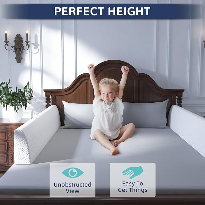 FigTime Bed Bumper for Toddlers, Foam Bed Rail for Toddlers, Toddler Bed Rail Bumper, Soft Safety Bed Guard Rail for Kids, Bed Side Rail for Twin, Full, Queen & King Beds (White, 51", 3-Bracket)