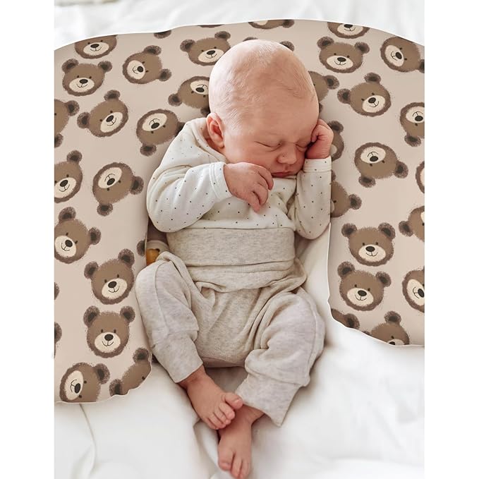 Neutral Boho Bears Baby Nursing Pillow Covers for Boy Girl Cute Brown Bear Nursing Pillow Slipcovers for Breastfeeding Pillows Watercolor Bears Soft Stretchy Slipcover for Newborn Infant