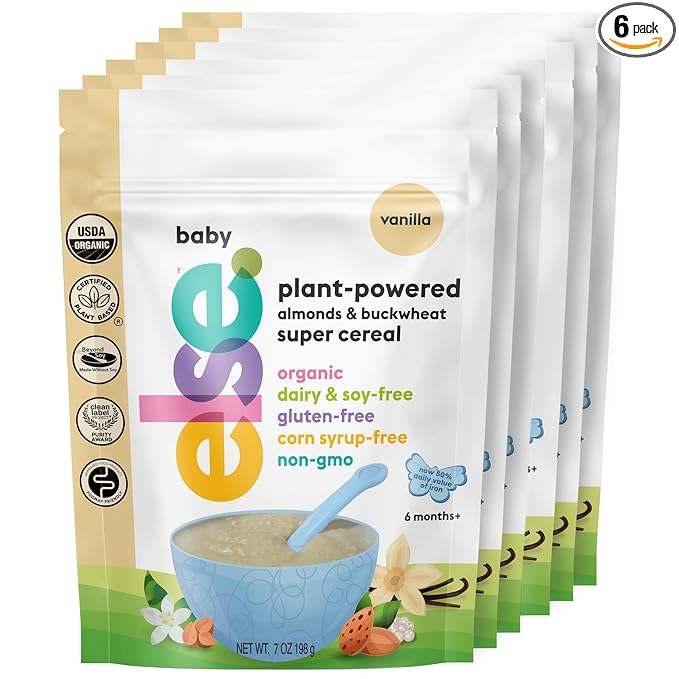 Else Nutrition Organic Baby Cereal 6+ Months Infants - Easy prep Wholefood Plant‑Powered Baby Cereal with Buckwheat, Gluten‑Free & Dairy‑Free, Purity Certified | Gentle Start (Vanilla Pack of 6)