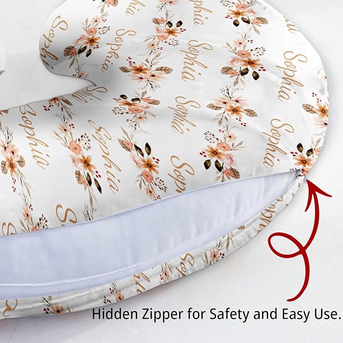 Customizable Flowers Baby Nursing Pillow Cover - Add Your Baby's Name, Ultra-Soft Stretch Fabric, Fits Standard Nursing Pillows, Ideal for Baby Showers Style 05