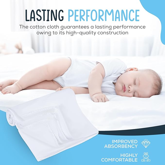 Linteum Textile Supply Birdseye Prefold Cloth Diapers 4-6-4 Ply 12x19 Inches Burp Cloth 100% Cotton Diapers for Babies Unisex No Shrinkage Washable Reusable Diaper (White) 6 Pack