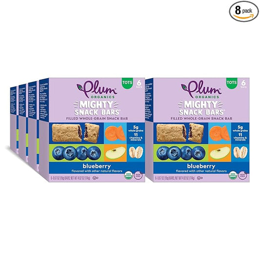 Plum Organics Mighty Snack Bars - Blueberry - 0.67 oz Bars (Pack of 48) - Organic Fruit and Vegetable Toddler Food Snack Bars