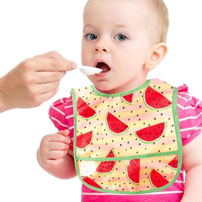 6Pcs Baby Feeding Bibs with Crumb Catcher Pocket Adjustable Waterproof Sleeveless Teething Bib Set Toddler Infant Keepsake Gift for Baby Shower, 6-24 Months