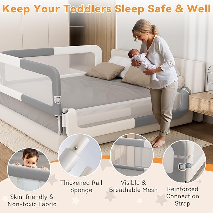 Bed Rail for Toddlers: Foldable & Stable - 78.74 x 78.74 x 59.06 Designed for Queen Size Beds - Bed Rail Guard with Steady U-Shape Base for Toddlers, Baby, Kids