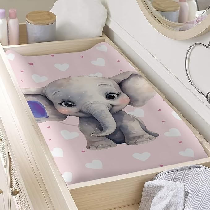 Elephant Changing Pad Cover Waterproof Comfy Cozy Universal Tray Table Mat Stretchy Baby Changing Table Cover Durable Lightweight Cradle Sheets