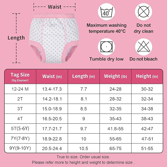 BIG ELEPHANT 10-Pack Baby Potty Training Underwear, Soft 100% Cotton Absorbent Training Pants for Boys & Girls, 3T
