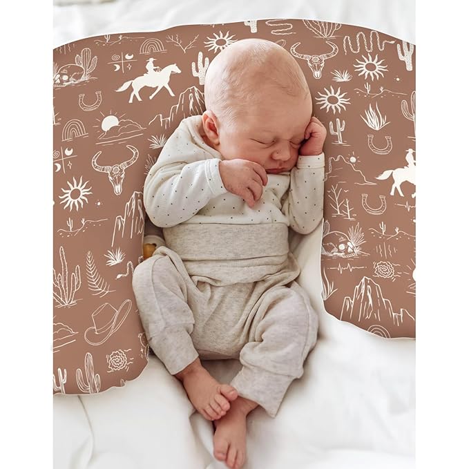 Western Cowboy Baby Nursing Pillow Covers for Boy Girl Wild West Cactus Mountain Snake Cattle Skull Sun Nursing Pillow Slipcovers for Breastfeeding Pillows Desert Adventure Soft Stretchy Cover