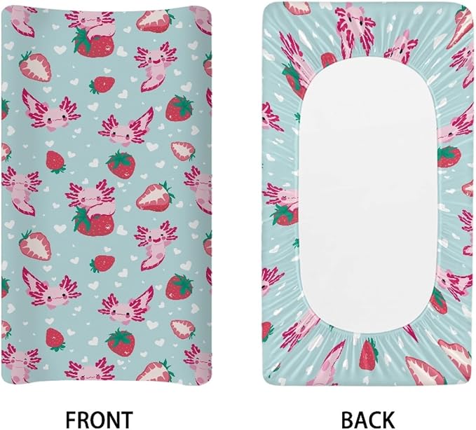 GOSTONG Axolotl Strawberry Baby Changing Table Cover for Toddlers Removable Soft Breathable Stretchy Diaper Changing Pad Sheets, Newborn Washable Changing Mat Covers