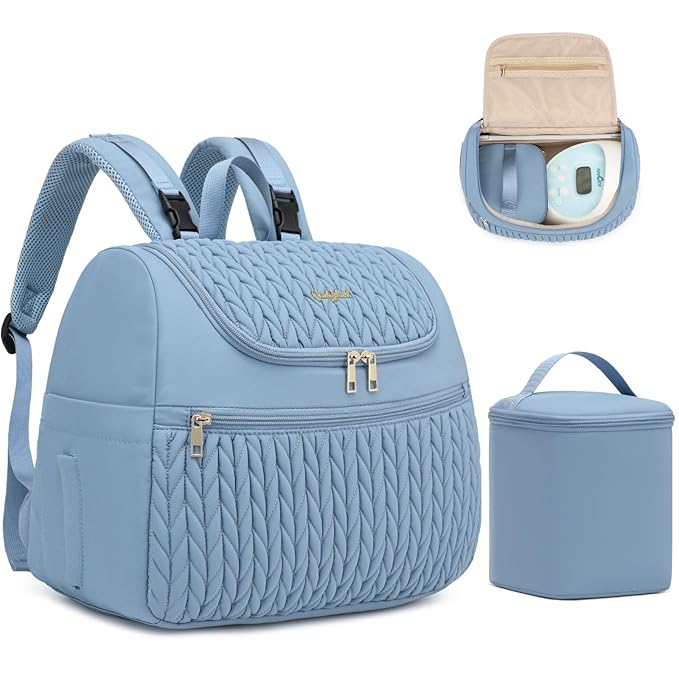 Qualyphant Breast Pump Bag for Spectra S1/S2 & Medela – Insulated Cooler Bag, 13" Laptop Sleeve, Diaper Bags Backpack – Lightweight, Water-resistant & Stylish for Work, Travel, Blue