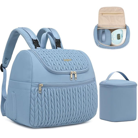 Qualyphant Breast Pump Bag for Spectra S1/S2 & Medela – Insulated Cooler Bag, 13" Laptop Sleeve, Diaper Bags Backpack – Lightweight, Water-resistant & Stylish for Work, Travel, Blue